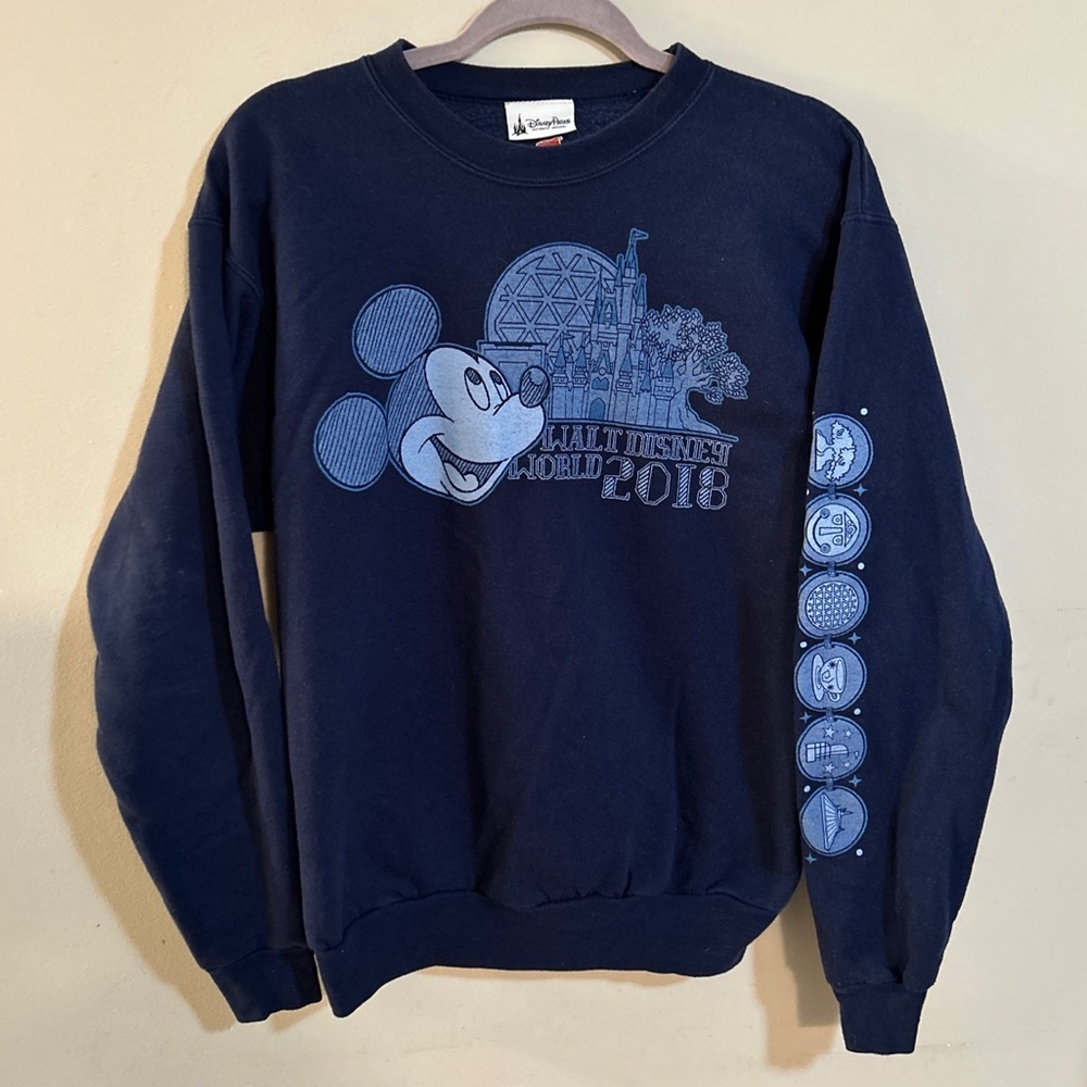 Disney Parks 2018 Mickey Mouse Crew Neck Sweater Unisex Size Small Navy Blue